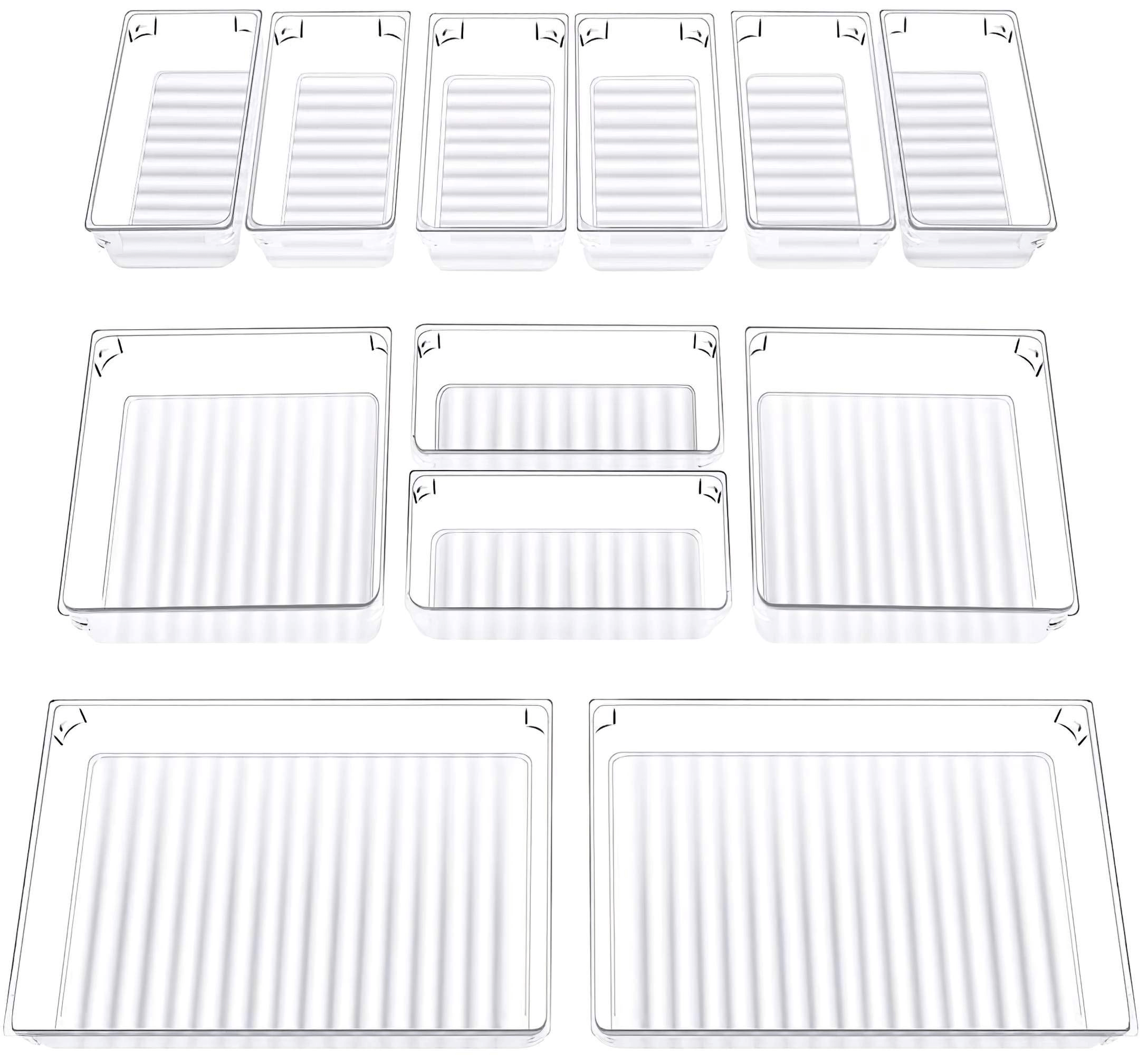 InnoGear Set of 12 Desk Drawer Organiser Trays with 3-Size Clear Plast