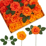 InnoGear Artificial Flowers, 50 Pcs Shades of Orange Foam Fake Roses Bulk with Stems for Decoration DIY Wedding Bouquets Centerpieces Bridal Shower Party Christmas Tree