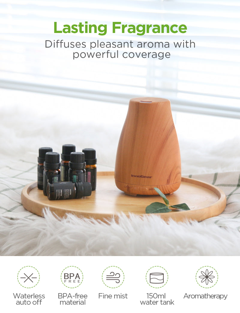 InnoGear Essential Oil Diffuser with Oils, 150ml Aromatherapy Diffuser with  6 Essential Oils Set, Aroma Cool Mist Humidifier Gift Set, Yellow Wood