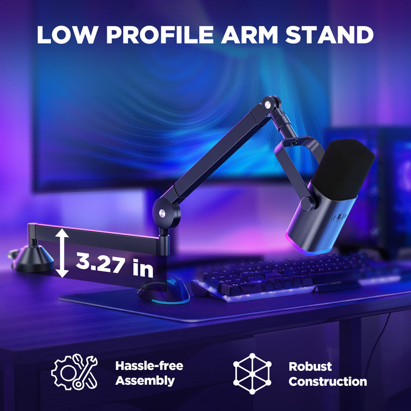 InnoGear Low Profile Mic Arm, Microphone Boom Arm Desk Mount for Fifine AM8 K669B Elgato Blue Yeti HyperX QuadCast AT2020 Shure SM58 SM7B, Mic Stand with Mic Clip 3/8" to 5/8" Adapter