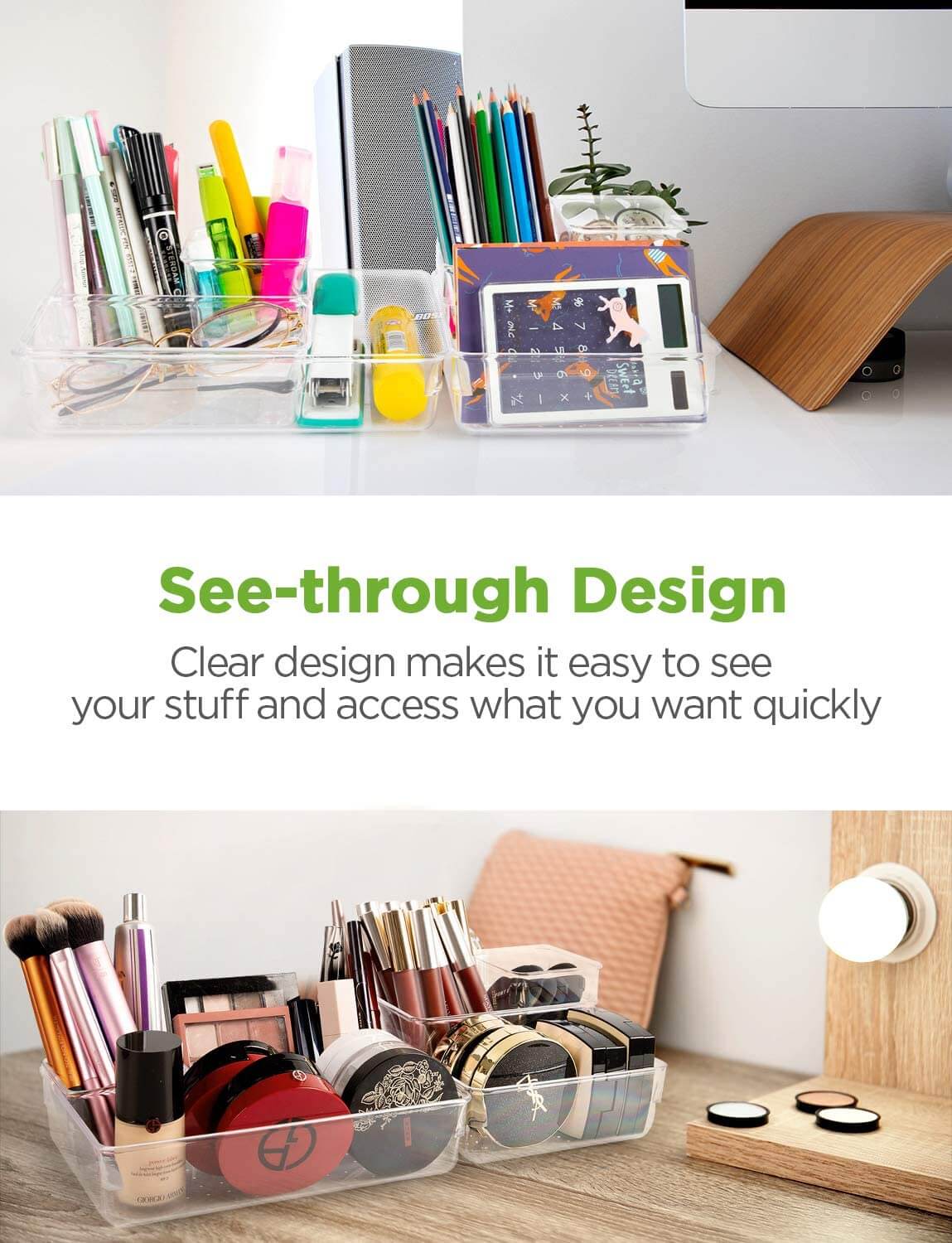 InnoGear 14 Packs Desk Drawer Organizer Trays with 4-Size Clear Plasti
