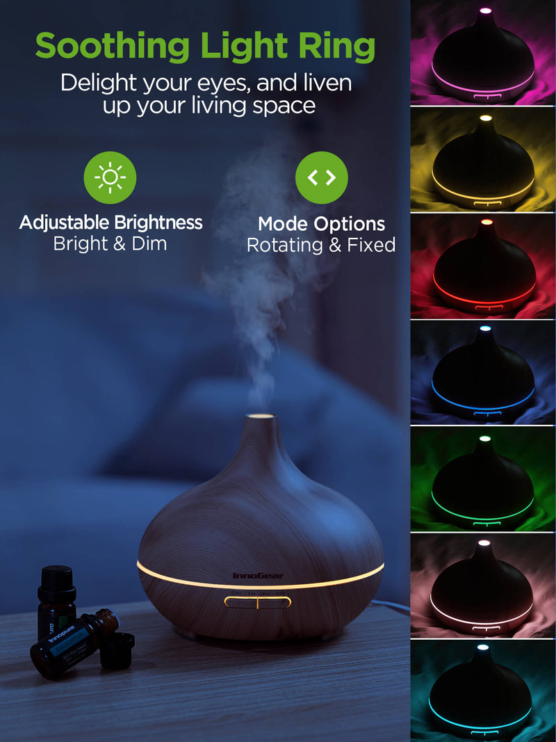  InnoGear 100ml Portable Oil Diffuser & 400ml Aromatherpy  Diffuser with 10 Essential Oils Set, with Adjustable Mist 7 Color Lights  Waterless Auto Off for Home Office Room, Pack of 2 