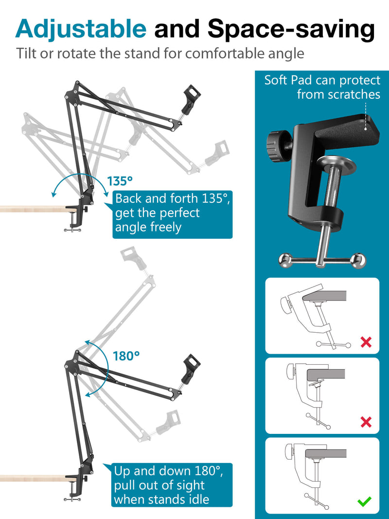 NEEWER Microphone Arm Stand, Heavy-Duty Mic Arm Microphone Stand Suspension  Scissor Boom Stand
