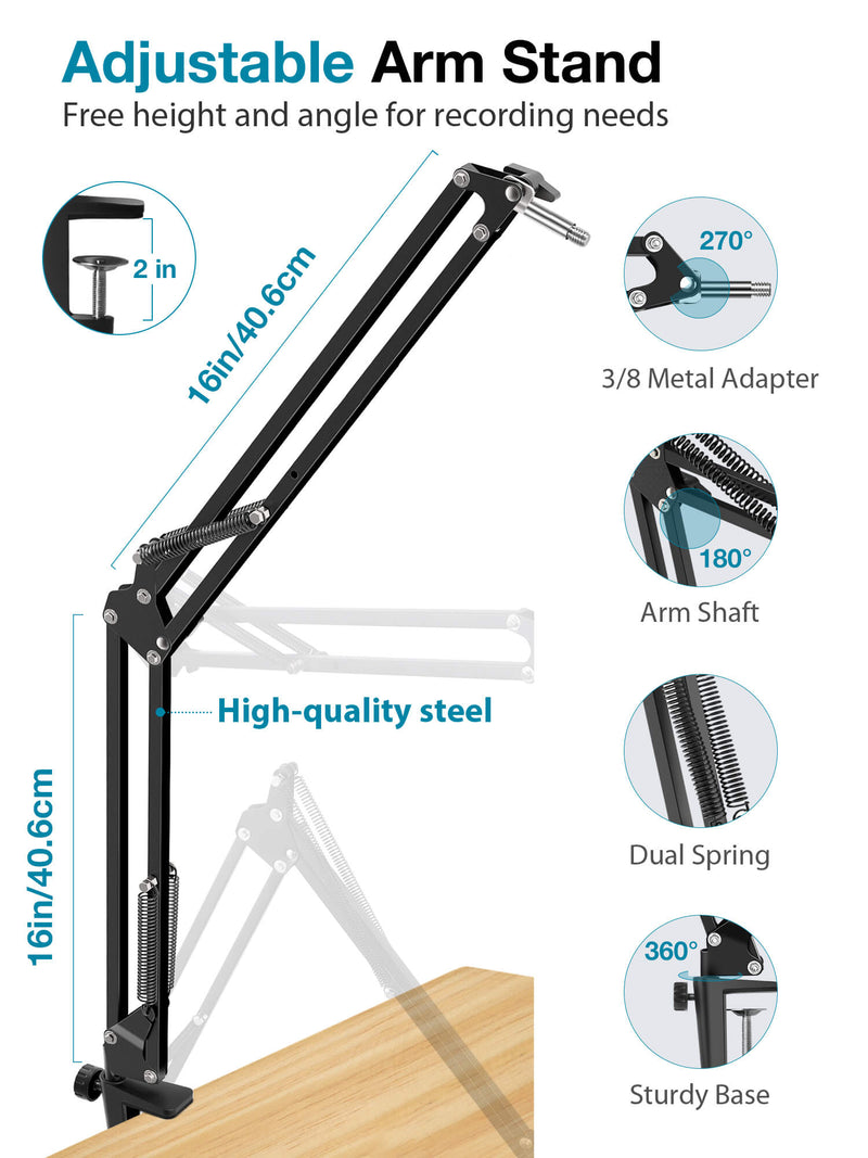 Neewer Microphone Arm Stand, Suspension Boom Scissor Mic Arm Stand with  3/8” to 5/8” Screw and Cable Ties Compatible with Blue Yeti, Snowball, Yeti  X