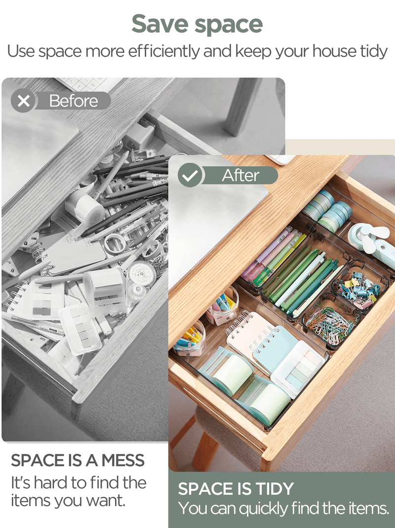 InnoGear Set of 21 Desk Drawer Organiser Trays, Clear Plastic Storage