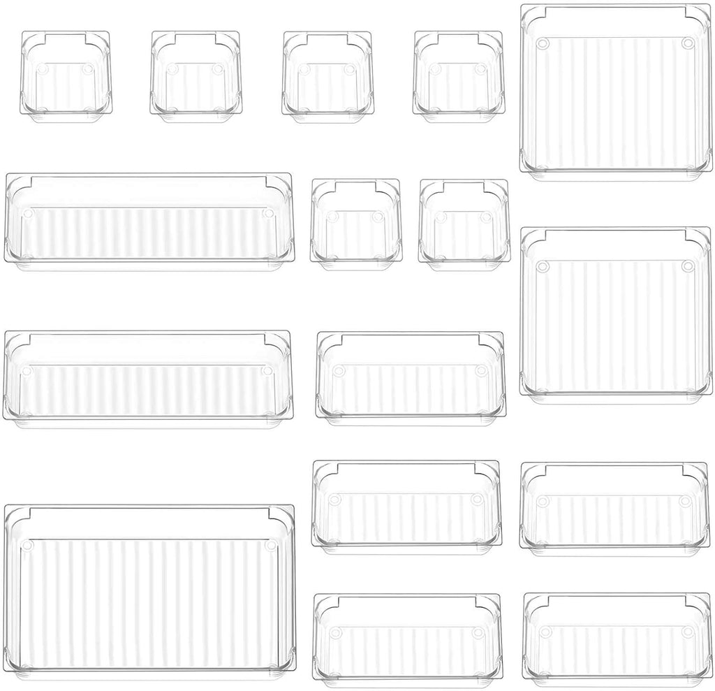 InnoGear 14 Packs Desk Drawer Organizer Trays with 4-Size Clear Plasti